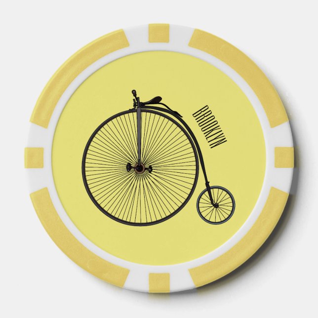 High wheel bicycle cartoon illustration poker chips (Front)