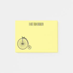 High wheel bicycle cartoon illustration post-it notes