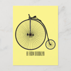 High wheel bicycle cartoon illustration postcard