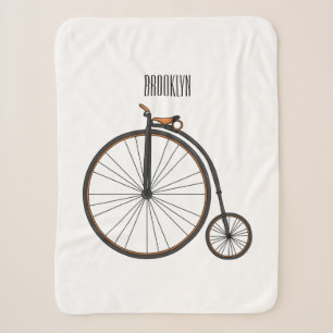 High wheel bicycle cartoon illustration sherpa blanket