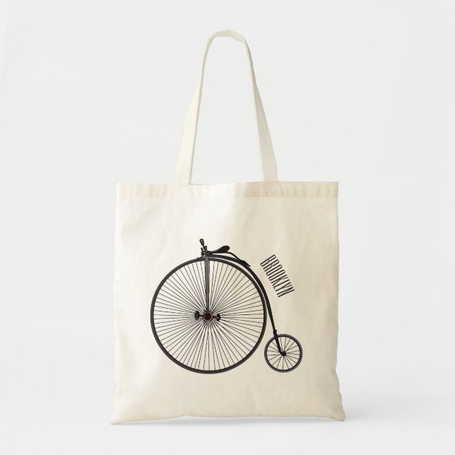 High wheel bicycle cartoon illustration tote bag (Front)