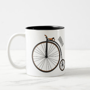 High wheel bicycle cartoon illustration Two-Tone coffee mug