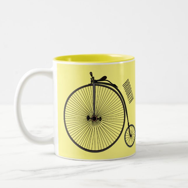 High wheel bicycle cartoon illustration Two-Tone coffee mug (Left)