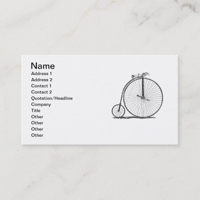 High Wheeler Bicycle Penny Farthing Business Card (Front)