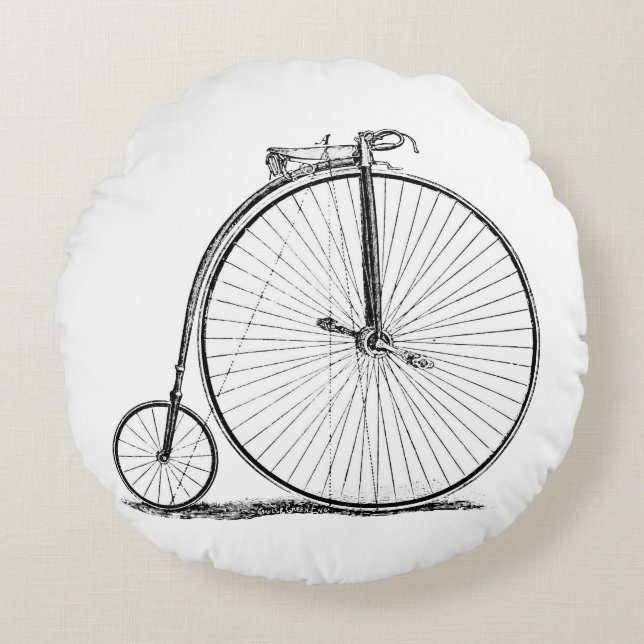 High Wheeler Bicycle Penny Farthing Round Pillow (Front)