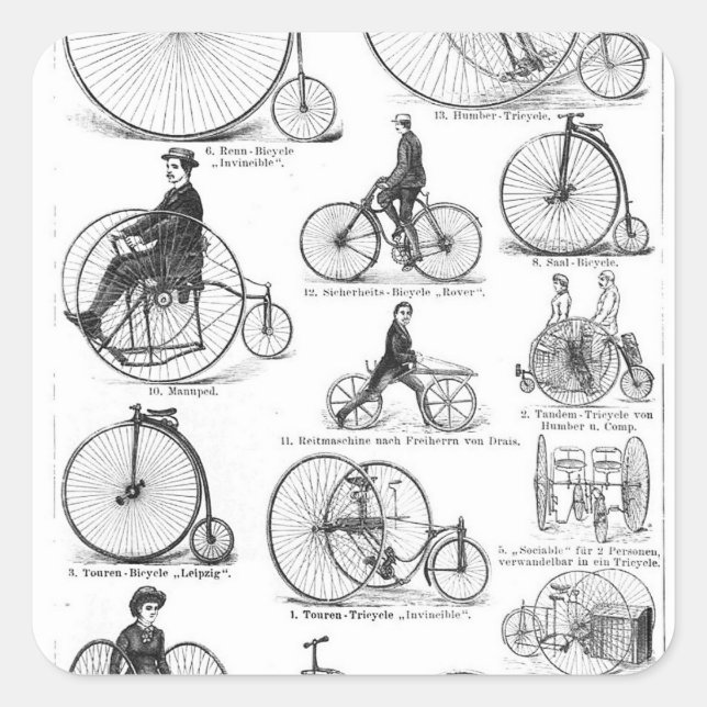 High Wheeler Bicycle Penny Farthing Square Sticker (Front)