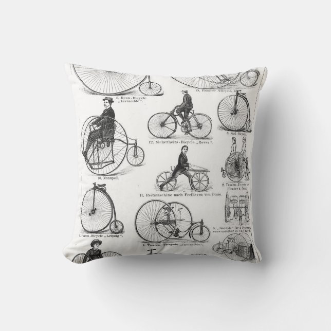 High Wheeler Bicycle Penny Farthing Throw Pillow (Front)