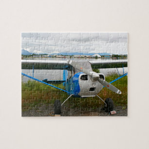 High wing aircraft, blue & white, Alaska Jigsaw Puzzle