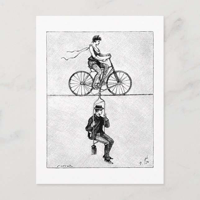 High-wire Bicycle - Vintage Circus Cycling Act Postcard (Front)