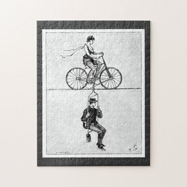 High-wire Bicycle - Vintage Circus Cycling  Jigsaw Puzzle (Vertical)