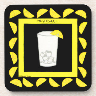 Highball Alcohol Retro Drink Art Green Limes Black Coaster