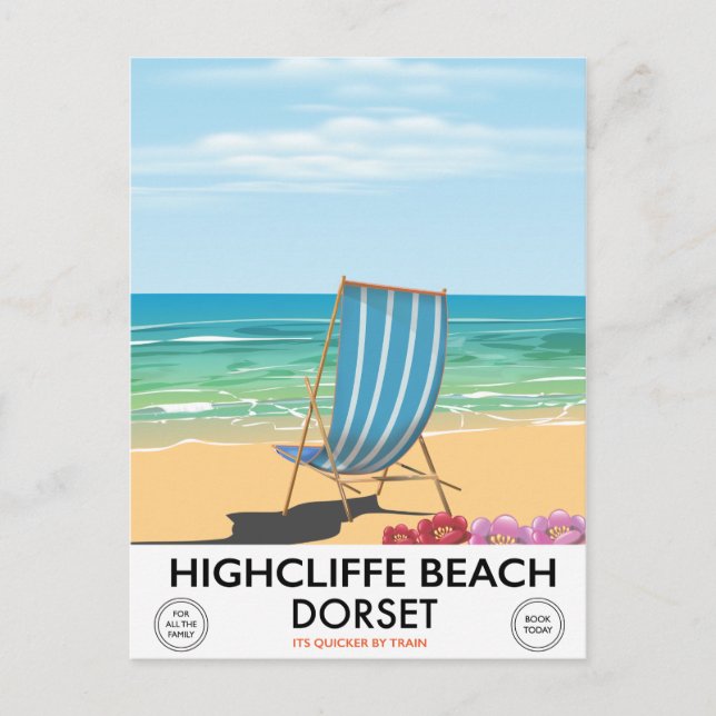 Highcliffe Beach, Dorset vintage train poster Postcard (Front)