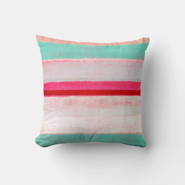 'Higher' Turquoise and Pink Abstract Art Throw Pillow (Front)
