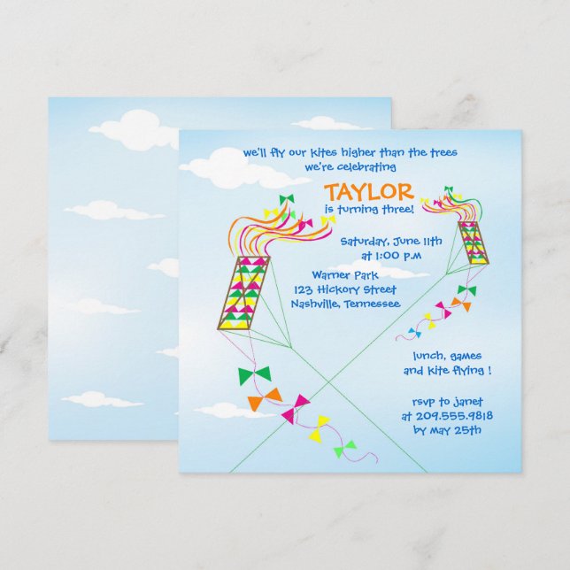 Higher up Kite Birthday Party Invitation (Front/Back)