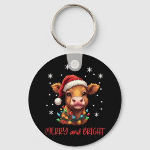Highland Baby Cow Christmas Lights  Keychain
