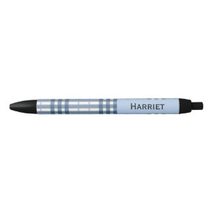 Highland Blue Plaid Custom Name  Black Ink Pen