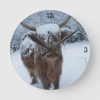 Highland Bull Round Clock