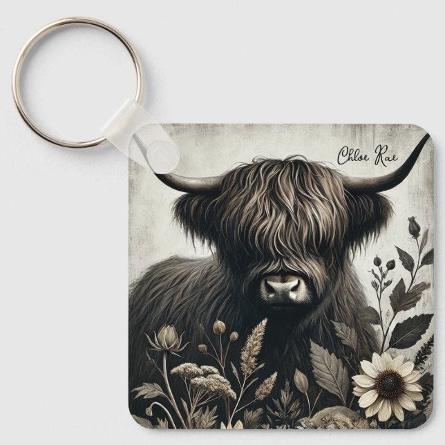 Highland Bull with Sunflower Keychain (Front)
