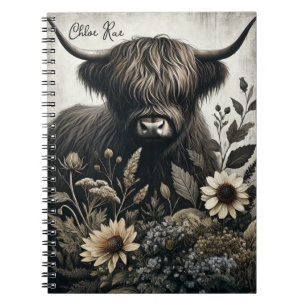 Highland Bull with Sunflower Notebook