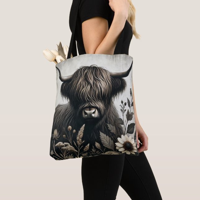 Highland Bull with Sunflower Tote Bag (Close Up)