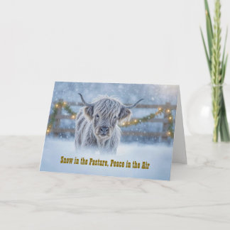 Highland Calf in a Pasture of Snow Garland Lights  Card