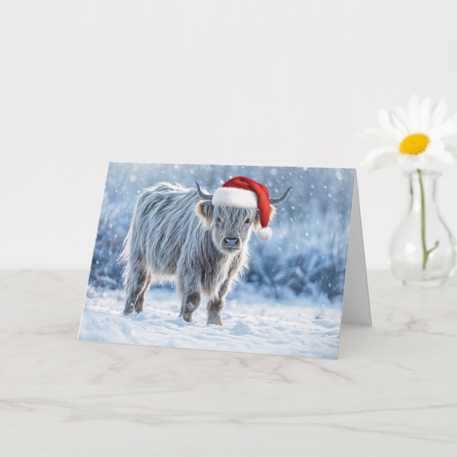 Highland Calf in the Snow Happy Holidays Cute Card (Small Plant)