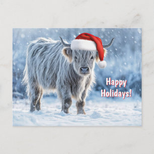 Highland Calf in the Snow Happy Holidays Cute  Holiday Postcard