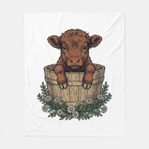 Highland Calf Shirt Vintage Daisy Bucket Art Fleece Blanket