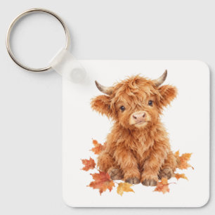 Highland Calf with Autumn Leaves Keychain