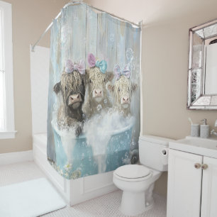 Highland Calves Blue Bubble Bath Distressed Wall