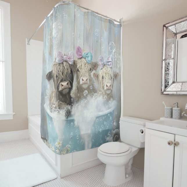 Highland Calves Blue Bubble Bath Distressed Wall (In Situ)