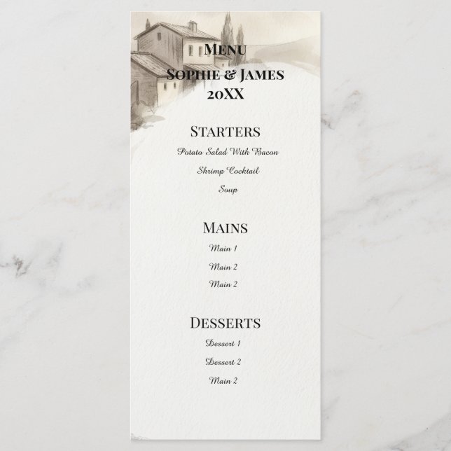 Highland Castle Sketch Wedding Menu (Front)