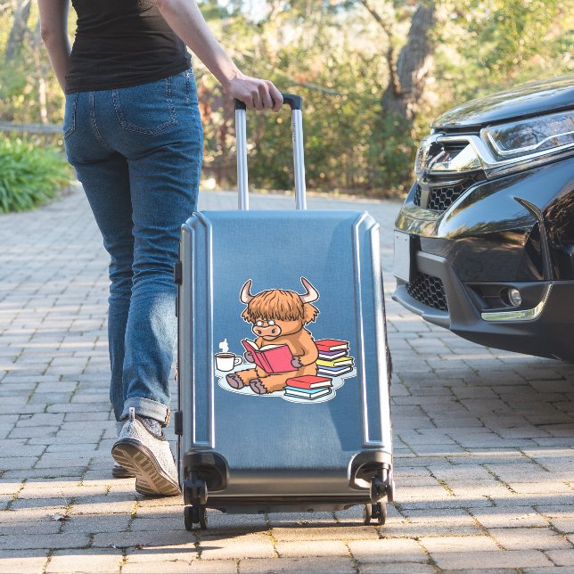 Highland Cattle Cow Read Books Drink Coffee Classi (Suitcase Insitu)