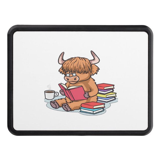 Highland Cattle Cow Read Books Drink Coffee Classi Trailer Hitch Cover (Front)