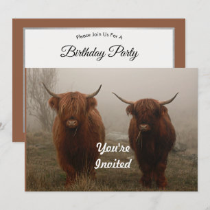 Highland Cattle Fog Photo Birthday Invitation
