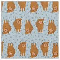 Highland Cattle on Pale Blue Polka Dots Patterned