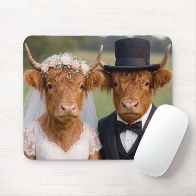 Highland Cattle Wedding Mouse Pad (With Mouse)