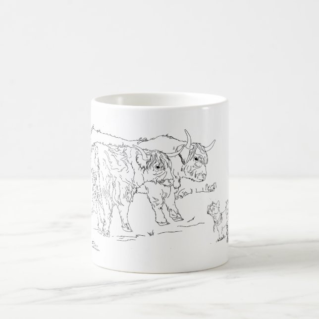 Highland "Coos" avec Scottie Dogs Coffee Mug (Centre)