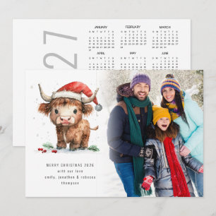 Highland Cow 2027 Calendar Photo Merry Christmas Holiday Card