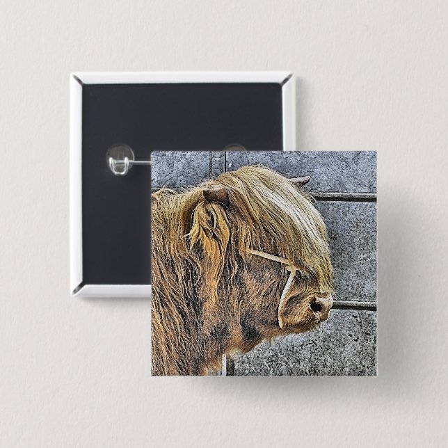 HIGHLAND COW 2 INCH SQUARE BUTTON (Front & Back)