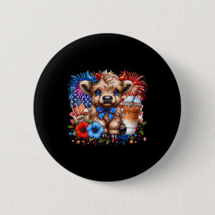 Highland Cow 4th Of July Floral Usa Patriotic Cow 2 Inch Round Button