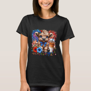 Highland Cow 4th Of July Floral Usa Patriotic Cow T-Shirt