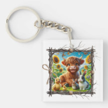 Highland Cow Acrylique Porte - clé — Charme agrico