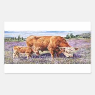 Highland Cow and Calf Purple Wildflowers Sticker