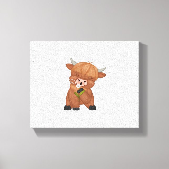 Highland Cow and Dandelion Puff Classic T-Shirt Canvas Print (Front)