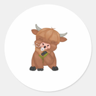 Highland Cow and Dandelion Puff Classic T-Shirt Classic Round Sticker