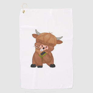 Highland Cow and Dandelion Puff Classic T-Shirt Golf Towel