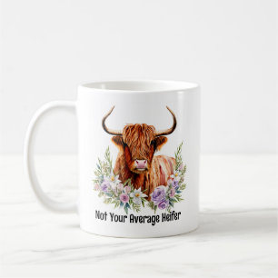Highland Cow and Flowers Funny Heifer Watercolor Coffee Mug