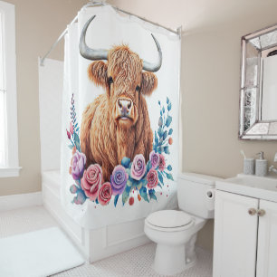 Highland Cow and Flowers Watercolor