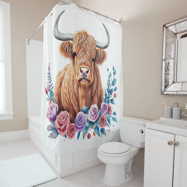 Highland Cow and Flowers Watercolor (In Situ)